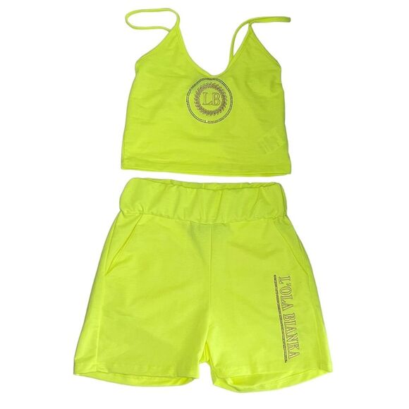 NWT L'ola Bianka Neon Green 3 Piece Short Track Set Size XS Logo Embroidered - Picture 2 of 10